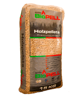 ante BioPELL Holzpellets in 15-kg-Säcken – Premiumqualität aus naturreinem Nadelholz.